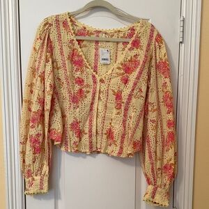 Free People Yellow and Pink Floral Blouse